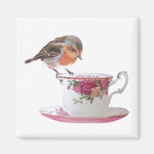 Robin på tekopp magnet