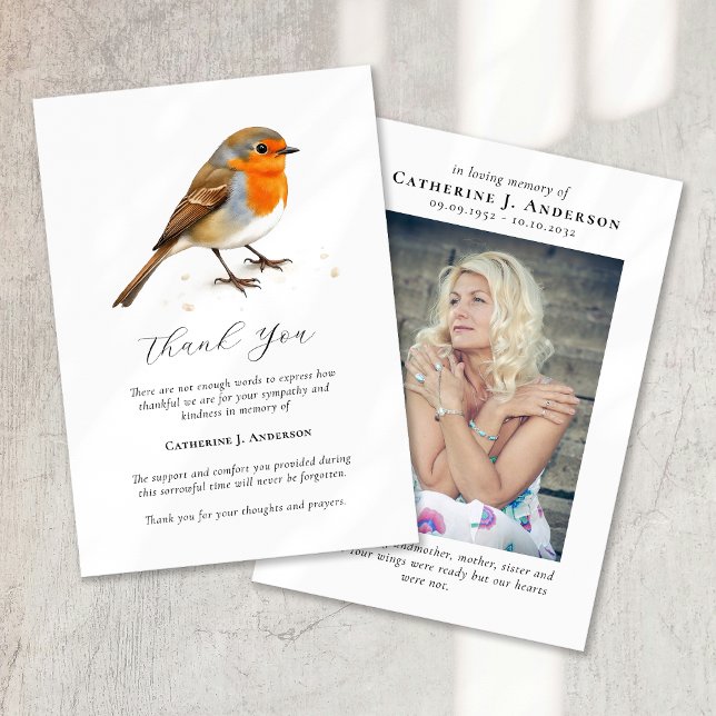 Robin Photo Sympathy Funeral Memorial Tack Kort (Skapare uppladdad)