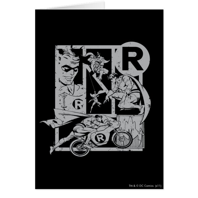 Robin - Picto Grått Hälsningskort (Framsidan)