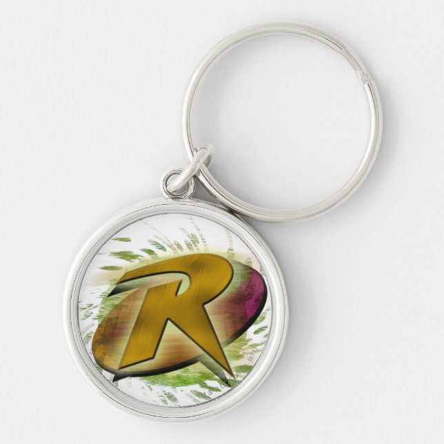 Robin -R Rund Silverfärgad Nyckelring (Framsidan)