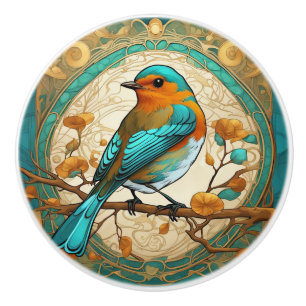 Robin Red Breast Bird Art nouveau Art Deco Mint Knopp