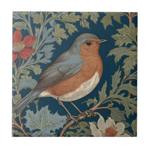 Robin Red Breast Bird William Morris stil Höger Kakelplatta