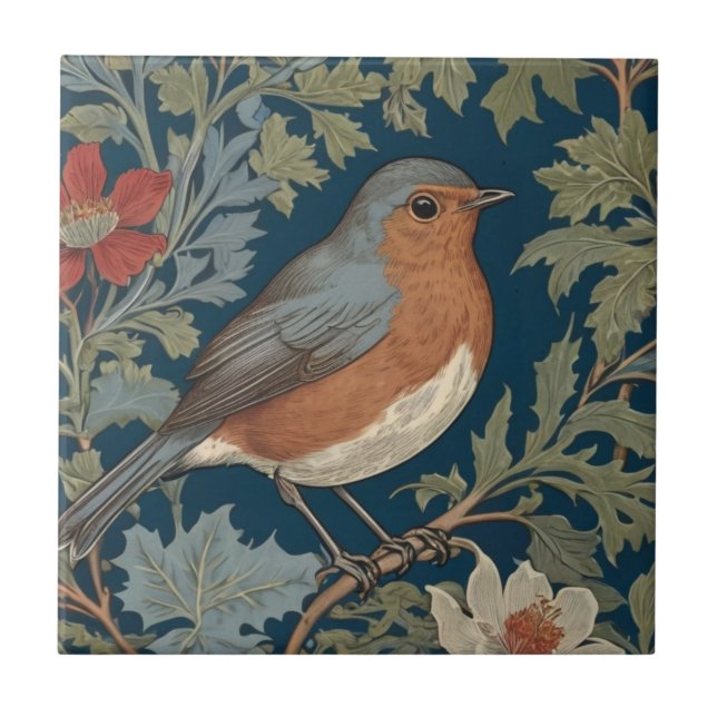 Robin Red Breast Bird William Morris stil Höger Kakelplatta (Framsidan)