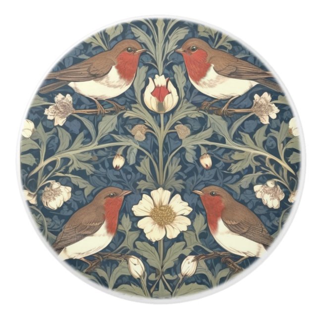 Robin Red Breast Birds William Morris stil Bird Knopp (Framsidan)