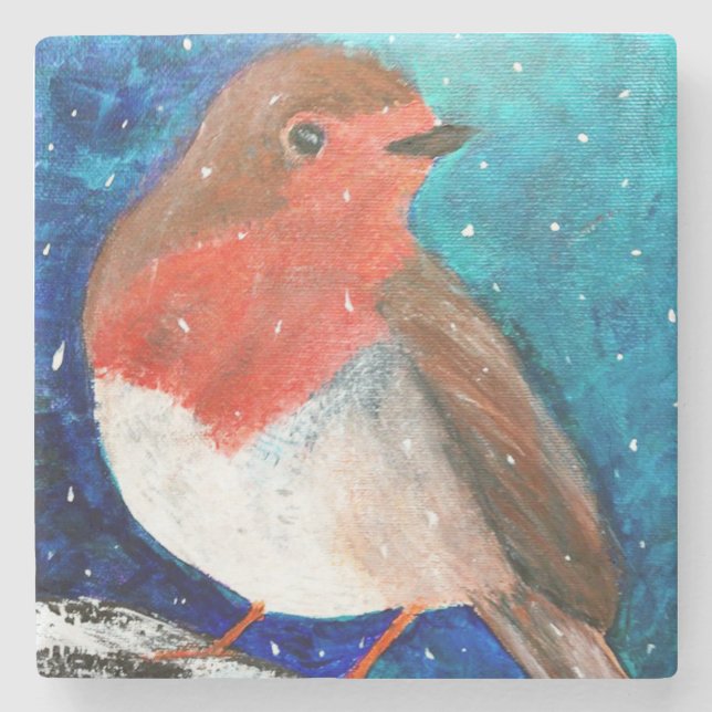 Robin Redbreast i snön, kustfartyg Underlägg Sten (Framsidan)