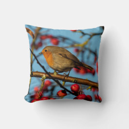 Robin Redbröd Bird i Träd Kudde