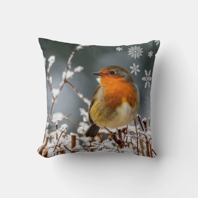 Robin Songbird i Winter Dekorativ kudde (Framsida)