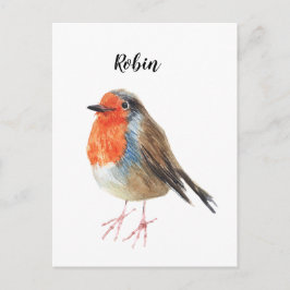 Robin vattenfärgsmålad fågel. Snyggt kort. Vykort