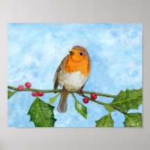 Robin Watercolor Painting ~ Poster