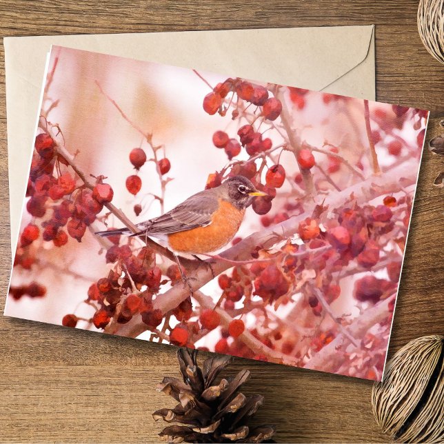 Robin with Red Berries Note Card Kort (Skapare uppladdad)