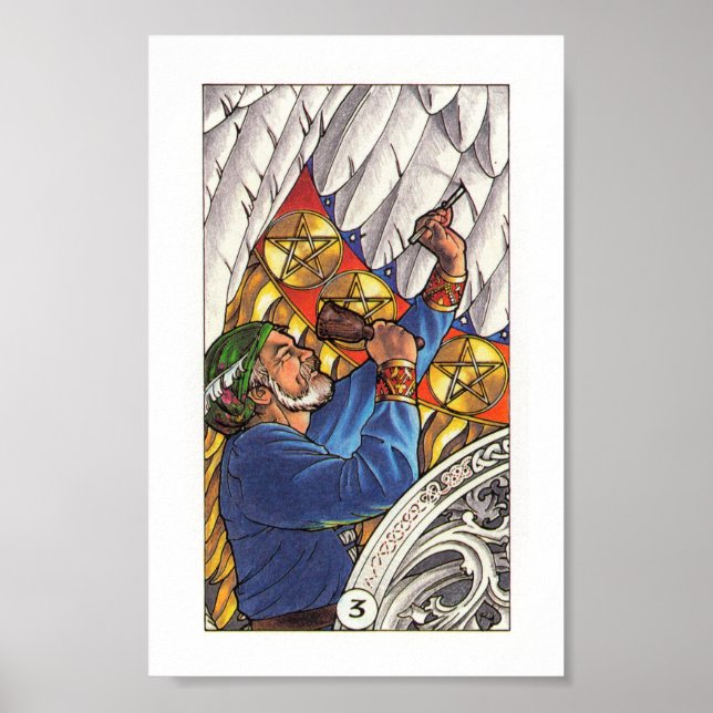 Robin Wood Tarot - 3 av Pentacles Poster (Framsidan)