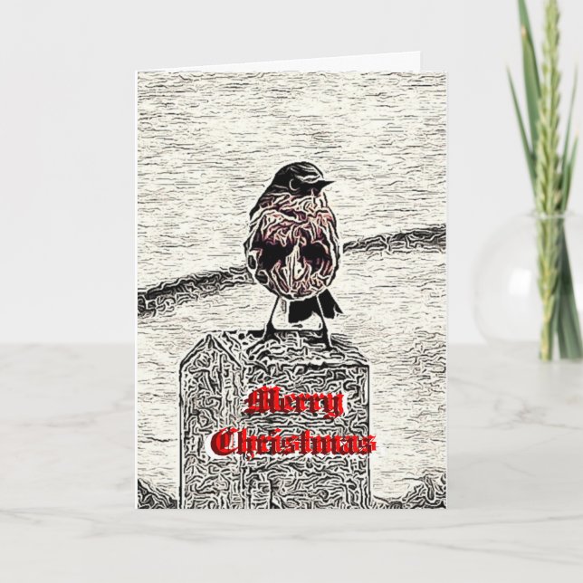Robin Woodcut God jul Card Helgkort (Framsida)
