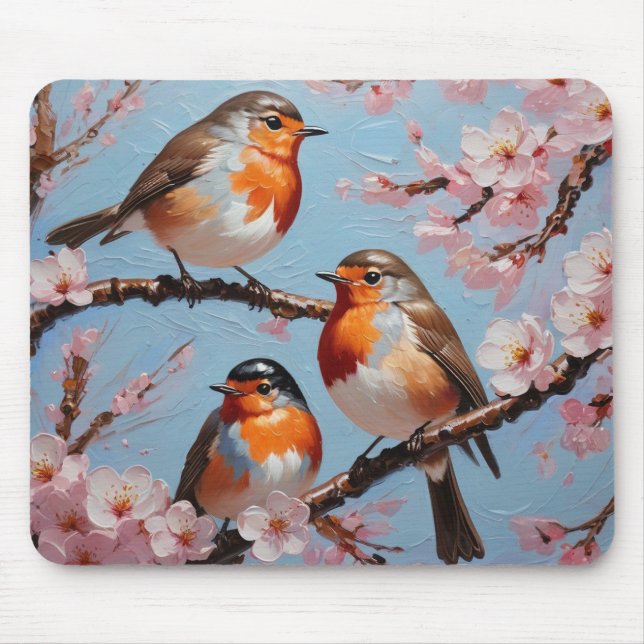 Robiner och körsbärs-blommar musmatta (Framsidan)
