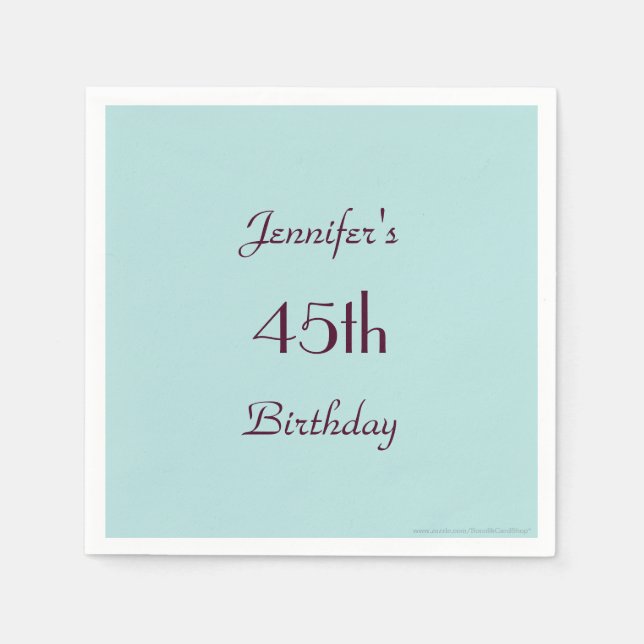 Robins Egg Blue 45:e Födelsedagsfesten, Namn, Papp Pappersservett (Framsidan)