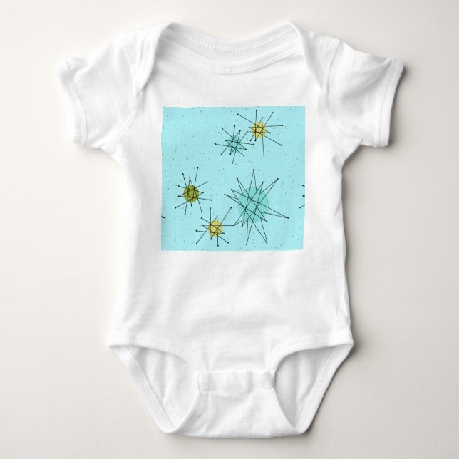 Robin's Egg Blue Atomic Starbursts Baby Bodykostym Tee (Framsida)