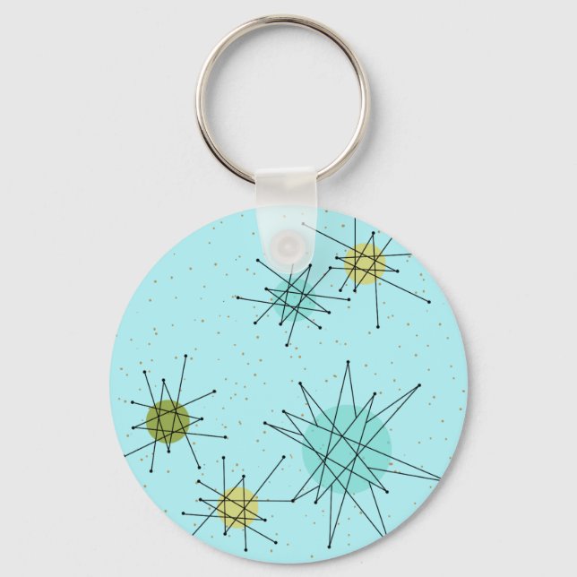 Robin's Egg Blue Atomic Starbursts Button Keychain Nyckelring (Framsida)