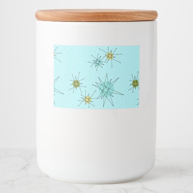 Robin's Egg Blue Atomic Starbursts Food Label Mat Etiketter (Framsida)