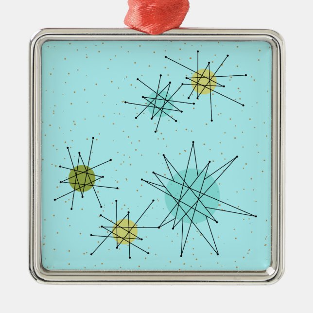 Robin's Egg Blue Atomic Starbursts Julafton Orname Julgransprydnad Metall (Framsidan)