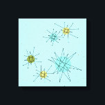 Robin's Egg Blue Atomic Starbursts Kanvastryck<br><div class="desc">Denna Robin's Egg Blue Iconic Atomic Starbursts Stretched Kanvastryck mönster har iconic atomic starbursts. Det är höger! Bakgrunden till den blåa färgaden i old school med guld-späckar är perfektens bakgrund för den pulserande turkosen, kökssleriet och färgaden för päronpäron i grönten. Sportarna i färg placeras sporadiskt i olika storlekar med överliggande...</div>