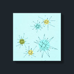 Robin's Egg Blue Atomic Starbursts Kanvastryck<br><div class="desc">Denna Robin's Egg Blue Iconic Atomic Starbursts Stretched Kanvastryck mönster har iconic atomic starbursts. Det är höger! Bakgrunden till den blåa färgaden i old school med guld-späckar är perfektens bakgrund för den pulserande turkosen, kökssleriet och färgaden för päronpäron i grönten. Sportarna i färg placeras sporadiskt i olika storlekar med överliggande...</div>