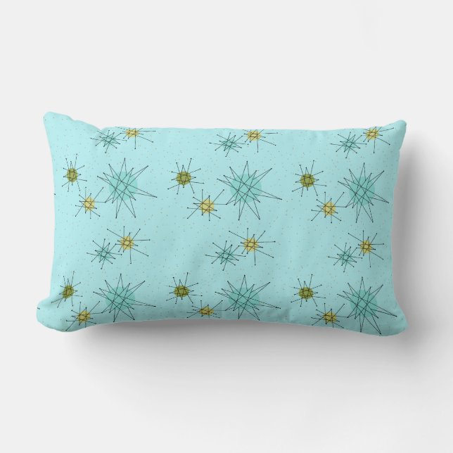 Robin's Egg Blue Atomic Starbursts Lumbar Pillow Lumbarkudde (Framsida)