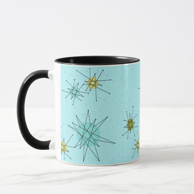 Robin's Egg Blue Atomic Starbursts Mugg (Vänster)