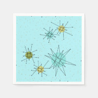 Robin's Egg Blue Atomic Starbursts Papper Napkins