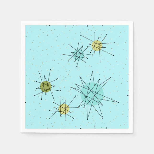 Robin's Egg Blue Atomic Starbursts Papper Napkins Pappersservett (Framsidan)