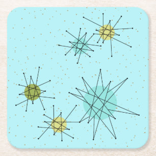 Robin's Egg Blue Atomic Starbursts Papper Underlä Underlägg Papper Kvadrat