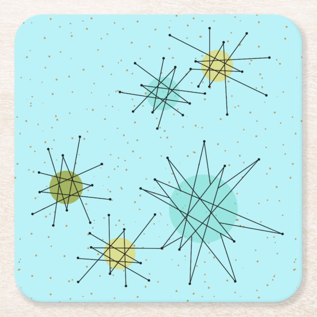 Robin's Egg Blue Atomic Starbursts Papper Underläg Underlägg Papper Kvadrat (Framsidan)