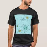 Robin's Egg Blue Atomic Starbursts T-Shirt<br><div class="desc">Denna Robin's Egg Blue Iconic Atomic Starbursts T-Shirt mönster har ikoniska atomstjärnor. Det är höger! Bakgrunden till den blåa färgaden i old school med guld-späckar är perfektens bakgrund för den pulserande turkosen, kökssleriet och färgaden för päronpäron i grönten. Sportarna i färg placeras sporadiskt i olika storlekar med överliggande V-formad linjer...</div>