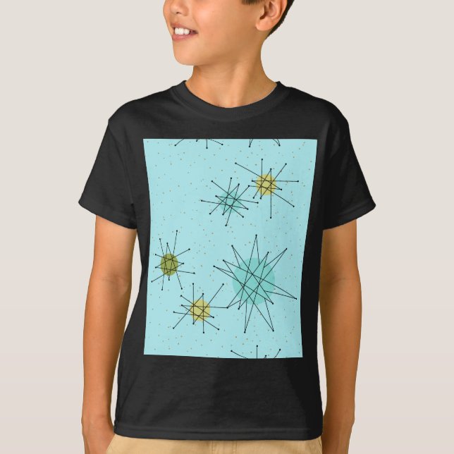 Robin's Egg Blue Atomic Starbursts T-Shirt (Framsida)