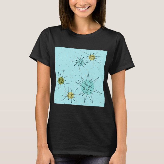 Robin's Egg Blue Atomic Starbursts T-Shirt (Framsida)