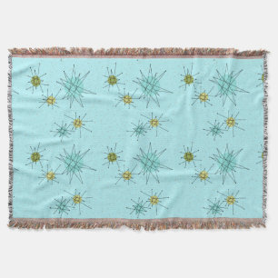 Robin's Egg Blue Atomic Starbursts Throw Blanket Filt