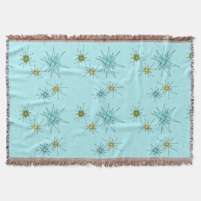 Robin's Egg Blue Atomic Starbursts Throw Blanket Filt (Framsidan)