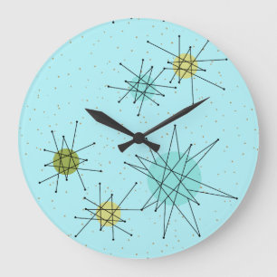 Robin's Egg Blue Atomic Starbursts Wall Clock Stor Klocka