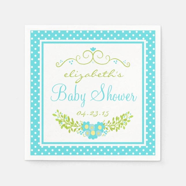 Robins Egg Blue Baby Shower - Blommigt Pappersservett (Framsidan)