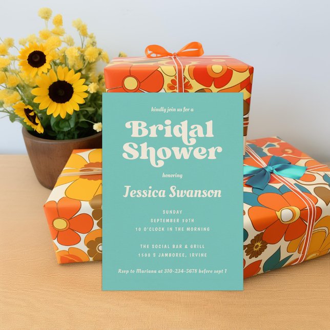 Robins Egg Blue Cream Retro Möhippa Inbjudningar (Skapare uppladdad)