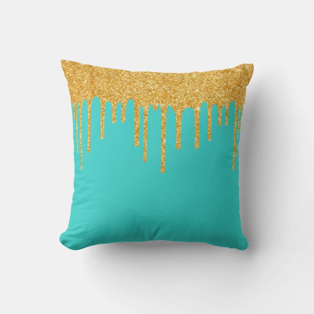 Robin's Egg Blue Guld Glitter Drips Dekorativ kudd Kudde (Framsida)