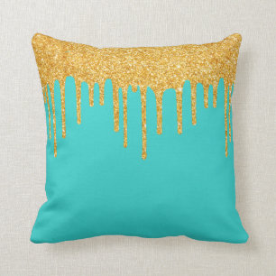 Robin's Egg Blue Guld Glitter Drips Dekorativ kudd Kudde