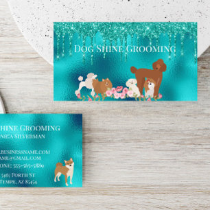 Robin's Egg Blue Hund Grooming Glitter Pet Service Visitkort