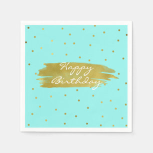 Robins Egg Blue med Guld Dots Birthday Napkins Pappersservett