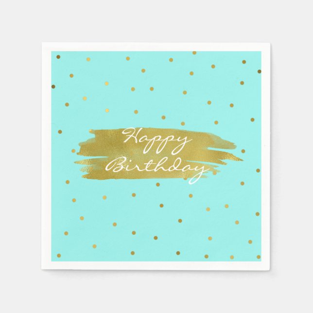 Robins Egg Blue med Guld Dots Birthday Napkins Pappersservett (Framsidan)