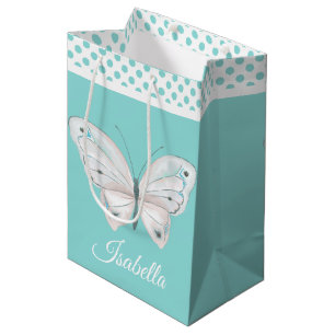 Robins Egg Blue med White Butterfly Gift Bag