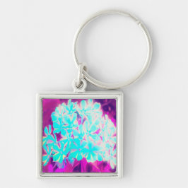 Robin's Egg Blue Peppermint Twist Phlox Flowers Fyrkantig Silverfärgad Nyckelring
