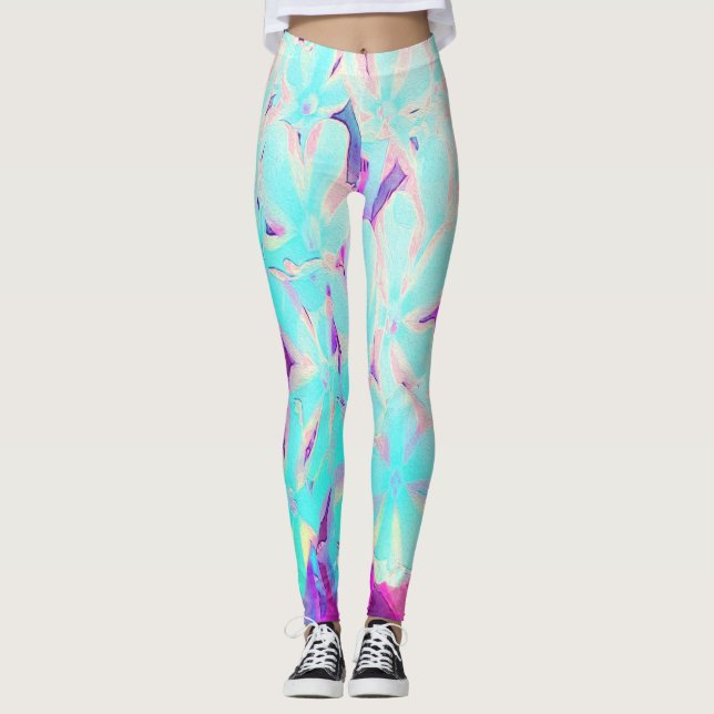 Robin's Egg Blue Peppermint Twist Phlox Flowers Leggings (Framsida)