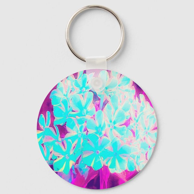 Robin's Egg Blue Peppermint Twist Phlox Flowers Nyckelring (Framsida)