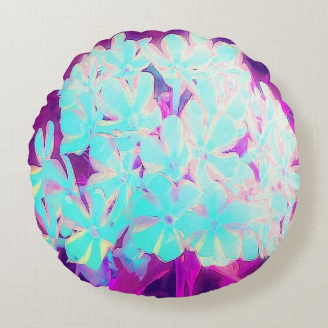 Robin's Egg Blue Peppermint Twist Phlox Flowers Rund Kudde (Framsidan)