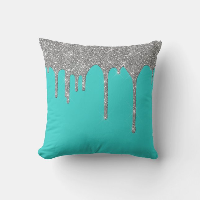 Robin's Egg Blue Silver Glitter Drips Dekorativ ku Kudde (Framsida)
