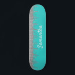 Robin's Egg Blue Silver Glitter Drips Mini Skateboard Bräda 18,5 Cm<br><div class="desc">Den här designen kan vara personlig genom att välja anpassningsalternativet för att lägga till text eller göra andra ändringar. Om den här produkten har möjlighet att överföra designen till en annan artikel ska du vid behov justera designen så att den passar. Kontakta mig på colorflowcreations@gmail.com om du vill ha den...</div>